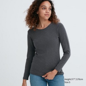 Grey Uniqlo HEATTECH Ultra Warm Crew Neck Long-Sleeve Women T Shirts | 592095