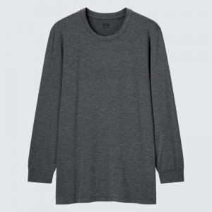 Grey Uniqlo Heattech Crew Neck Long-sleeve Men T Shirts | 7250486
