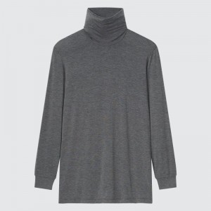 Grey Uniqlo Heattech Turtleneck Men T Shirts | 4455241