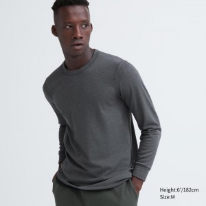 Grey Uniqlo Heattech Ultra Warm Crew Neck Men T Shirts | 9613969