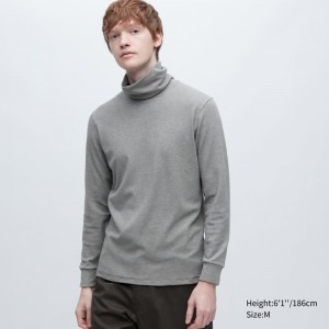 Grey Uniqlo Heattech Ultra Warm Turtleneck Long-sleeve Men T Shirts | 1169224