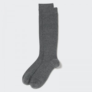 Grey Uniqlo Heattech Wide-ribbed Knee-high Men Socks | 7177194