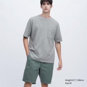 Grey Uniqlo Oversized Pocket Crew Neck Half-sleeve Men T Shirts | 3560685