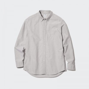 Grey Uniqlo Oxford Slim-fit Long-sleeve Men Shirts | 499614