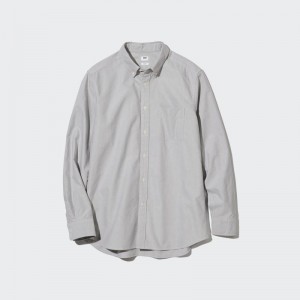 Grey Uniqlo Oxford Slim-fit Long-sleeve Men Shirts | 8231115