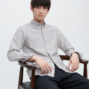 Grey Uniqlo Oxford Slim-fit Long-sleeve Men Shirts | 1226634