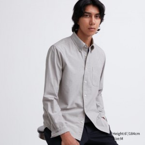Grey Uniqlo Oxford Slim-fit Long-sleeve Men Shirts | 4672354