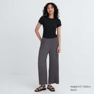 Grey Uniqlo Pleated Straight Women Pants | 9767959