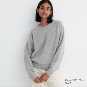 Grey Uniqlo Premium Lambswool Crew Neck Long-sleeve Women Sweaters | 5925496