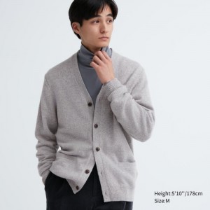 Grey Uniqlo Premium Lambswool V-Neck Women Cardigan | 2521617