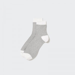 Grey Uniqlo Ribbed Half Men Socks | 978682