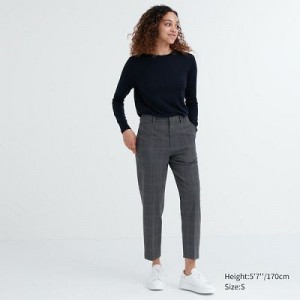Grey Uniqlo Smart Ankle (2-Way Stretch Glen Check) Women Pants | 2788496