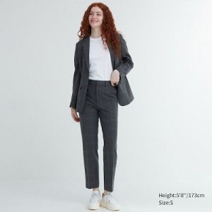 Grey Uniqlo Smart Ankle (2-Way Stretch Glen Check, Tall) Women Pants | 4202956