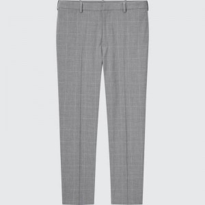 Grey Uniqlo Smart Comfort Glen Checked Ankle Length Men Pants | 8446851
