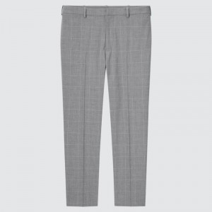 Grey Uniqlo Smart Comfort Glen Checked Ankle Length Men Pants | 236268