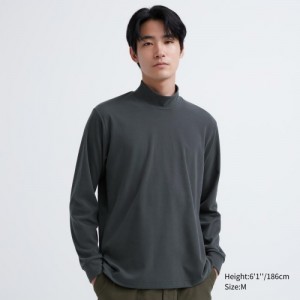 Grey Uniqlo Smooth Fleece Mock Neck Long-Sleeve Women T Shirts | 1962490