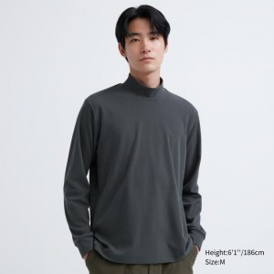 Grey Uniqlo Smooth Fleece Mock Neck Men T Shirts | 7598046