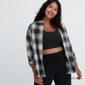 Grey Uniqlo Soft Brushed Checked Long-Sleeve Women Shirts | 8775451