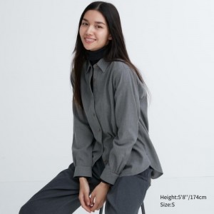 Grey Uniqlo Soft Brushed Long-Sleeve Women Shirts | 4023853