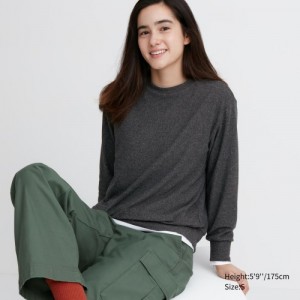Grey Uniqlo Soft Knitted Fleece Crew Neck Long-Sleeve Women T Shirts | 3260877