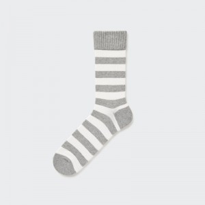 Grey Uniqlo Soft Pile Striped Men Socks | 8826666