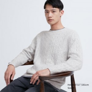 Grey Uniqlo Souffle Yarn Cable Crew Neck Long-Sleeve Women Sweaters | 9560351