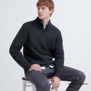 Grey Uniqlo Souffle Yarn Half-Zip Long-Sleeve Women Sweaters | 8887116