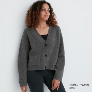 Grey Uniqlo Souffle Yarn Short Women Cardigan | 4259348