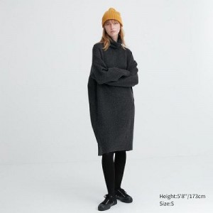 Grey Uniqlo Souffle Yarn Turtleneck Women Dress | 9224607
