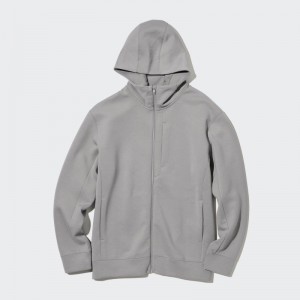Grey Uniqlo Stretch Dry Sweat Long-sleeve Full-zip Men Hoodie | 7860917