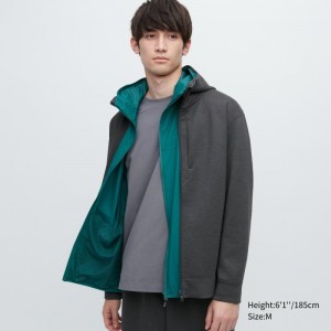 Grey Uniqlo Stretch Dry Sweat Long-sleeve Full-zip Men Hoodie | 5054723