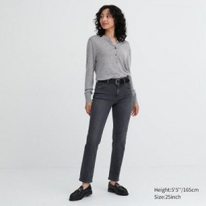 Grey Uniqlo Stretch Slim Straight Women Jeans | 5159953