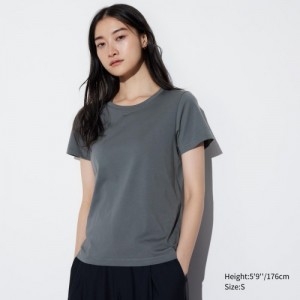 Grey Uniqlo Supima Cotton Crew Neck Short Sleeve Women T Shirts | 3573892