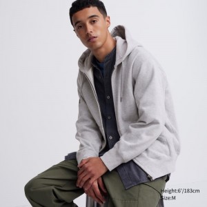 Grey Uniqlo Sweat Long-sleeve Full-zip Men Hoodie | 5820383