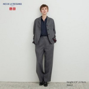 Grey Uniqlo Tweed Wide-Fit Pleated Women Pants | 8535374