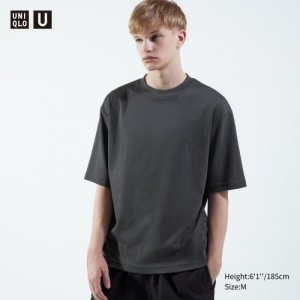 Grey Uniqlo U AIRism Cotton Oversized Crew Neck Half-Sleeve Women T Shirts | 8462340
