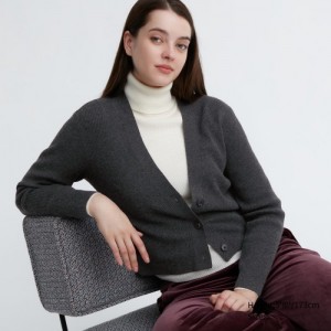 Grey Uniqlo Washable Knit Ribbed Long-Sleeve Women Cardigan | 3423600