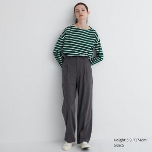 Grey Uniqlo Wide-Fit Pleated Women Pants | 265602