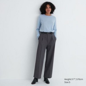 Grey Uniqlo Wide-Fit Pleated Women Pants | 5543113