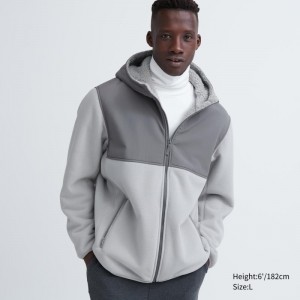 Grey Uniqlo Windproof Outer Fleece Full-zip Men Hoodie | 1870919