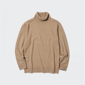 Khaki Uniqlo Cashmere Turtleneck Long-sleeve Men Sweaters | 5924843