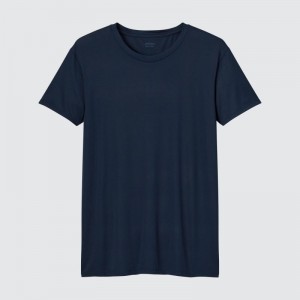 Navy Uniqlo Airism Crew Neck Short-sleeve Men T Shirts | 1105365
