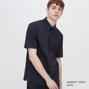 Navy Uniqlo Airism Pique Short-sleeve Men Polo Shirts | 3137170