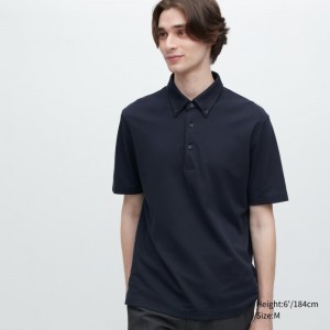 Navy Uniqlo Airism Pique Short-sleeve Men Polo Shirts | 9863355