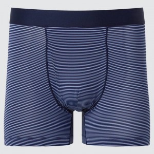 Navy Uniqlo Airism Striped Boxers Men Underwear | 3717342