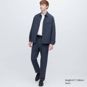 Navy Uniqlo Airsense Ultra Light Seersucker Relaxed Fit Men Pants | 7645527