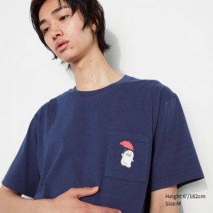 Navy Uniqlo Anime Gintama Ut Short-sleeve Graphic Men T Shirts | 1313318