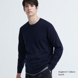 Navy Uniqlo Cashmere Crew Neck Long-sleeve Women Sweaters | 5899365