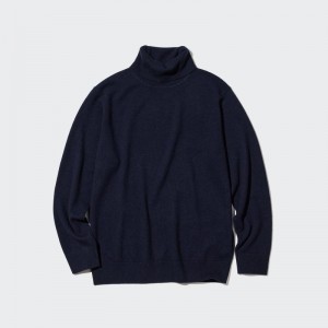 Navy Uniqlo Cashmere Turtleneck Long-sleeve Men Sweaters | 4323820