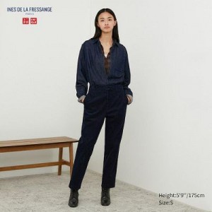 Navy Uniqlo Corduroy Tapered Ankle Women Pants | 6077118